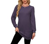 Famulily Womens Longline Jumper for Leggings Solid Thermal Sweater Tops Basic Textured Long Sleeve Shirts Purple XXL