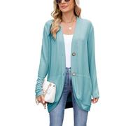 Famulily Women's Open Front Sweater Coats Loose Fitted Long Sleeve Ribbed Cardigans with Pockets (L, Bluish Green)