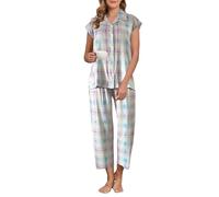 Famulily Women's Pajamas Set Comfy Pyjamas Floral Soft V Neck Nightwear Top and Capri Pj Lounge Sets Beige L