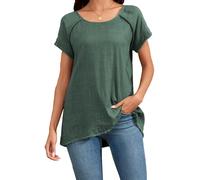 Famulily Womens Plus Size Linen T-Shirt Crew Neck Exposed Seams Tops 2025 Basic Casual Wear for Ladies Green S