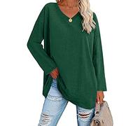 Famulily Women's Plus Size Long Sleeve Tee Shirt Soft Cotton T Shirts Ladies V Neck Tunic Tops Green XL