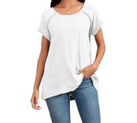 Famulily Womens Plus Size T-Shirt Raw Hem Summer Tops Basic Solid Color Linen Tunic Blouse White M