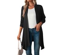 Famulily Womens Plus Size Waterfall Front Open Cardigan Ladies Long Sleeve Hanky Hem Jersey Tops UK Black S