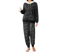 Famulily Womens Pyjamas Set Shawl Neck Cozy Printed Loungewear Leisure Suits Lightweight Nightwear Tops & Joggers with Pockets