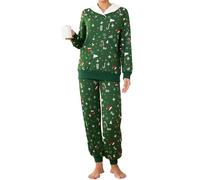 Famulily Womens Pyjamas Set Shawl Neck Cozy Printed Loungewear Leisure Suits Lightweight Nightwear Tops & Joggers with Pockets