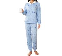 Famulily Womens Pyjamas Set Shawl Neck Cozy Printed Loungewear Leisure Suits Lightweight Nightwear Tops & Joggers with Pockets
