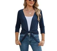 Famulily Women's Shrugs Summer Lightweight Cardigans Tie Front 3/4 Sleeve Sheer Tops (XL, Blue)
