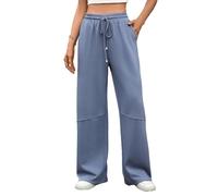 Famulily Womens Straight Leg Trousers Drawstring Elasticated Waist Drapes Trousers Cozy Relaxed Fit Palazzo Pants Blue S