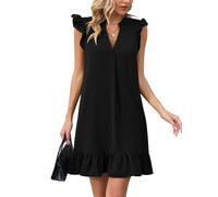 Famulily Women's Summer Chic Cozy Mini Dress V Neck Cap Sleeve Shift Dress Black L