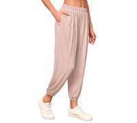 Famulily Womens Summer Trousers Elasticated Waist Casual Side Opening Yoga Harem Pants with Pockets (S, Pink)