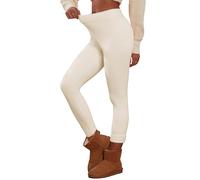 Famulily Women's Thermal Slim Fleece Lined Tights Leggings Ultra Soft Winter Thick Sweater Pants Beige XL/XXL