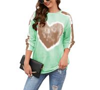 Famulily Women's Tie Dye Sweatshirt Long Sleeves Heart Print Shirt Crew Neck Comfy Top S-2X-Large, Green, XXL