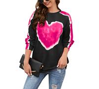 Famulily Women's Tie Dye Sweatshirt Long Sleeves Heart Print Shirt Crew Neck Comfy Top S-2X-Large, Pink#2, XXL