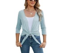 Famulily Women's Tie Front Bolero Shrugs Summer Lightweight Cardigans Sheer Tops (XL, Sky Blue)