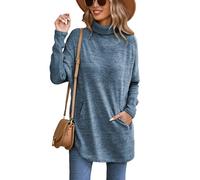 Famulily Women's Turtleneck Jumper Rib Knitted Longline Oversized Pullover Sweater Long Sleeve Tops (XL, Blue)