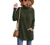 Famulily Women's Turtleneck Long Sleeve Jumpers, Rib Knitted Longline Oversized Pullover Sweater Tops (S, Army Green)