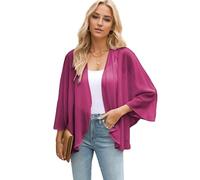 Famulily Womens White Kimono Cardigans Ladies 3/4 Loose Puff Sleeves Silky Chiffon Shrugs Open Front Tops (M,Hot Pink)