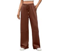 Famulily Women's Wide Leg Trousers Autumn Cozy Relaxed Fit Yoga Pants High Waist Drawstring Casual Trousers with Pockets Orange-Red L