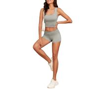 Famulily Y2k Outfits For Women Sleeveless Racer Back Tank Top and Shorts Skims Dupe Crop Top Gym Sets Grey M