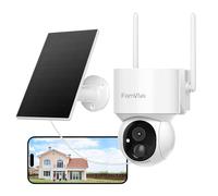 FAMVIVA 2K Solar Security Cameras Wireless Outdoor, 360°PTZ Battery Powered Cameras for Home Security, 2.4G WiFi Outdoor Camera with Color Night Vision, IP66 Waterproof, Motion Sensor Alarm, White