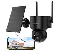 FAMVIVA 2K Solar Security Cameras Wireless Outdoor, 360°PTZ Battery Powered Cameras for Home Security, 2.4G WiFi Outdoor Camera with Color Night Vision, IP66 Waterproof, Motion Sensor Alarm, Black