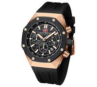 FAMVNTN Mens Watche Octagon Casual Wrist Watch Chronograph Waterproof Sport Analog Quartz Stylish Luxury Dress Wrist Watch Elegant Gift Silicon Watch for Men, Rose-black, Sport Luxury