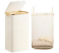 Famyards Laundry Hamper with Lid, 100L Large Laundry Basket with Bamboo Handles and Removable Inner Bag, Collapsible Dirty Clothes Hamper Laundry Bin for Bathroom, Bedroom, Dorm Laundry Room(Beige)