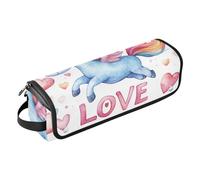 famyily 2-in-1 Curling Iron Travel Case with Heat Resistant Mat Curling Iron Travel Holder Storage Bag for Flat Irons, Straighteners, Curling Irons, Happy Valentine's Day unicorns Love