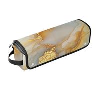 famyily 2 in 1 Hair Tools Organizer and Heat Resistant Mat with Zipper Carrying Case Flat Curling Iron Waterproof Organizer for Flat Irons, Straighteners, Curling Irons, Marble Yellow Neutral