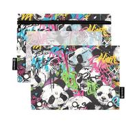 famyily A Vibrant and Colorful Graffiti-Style Pattern Featuring Various Panda Drawings Kids Pencil Pouches with Clear Window Pencil case Organizer Clear Window & Grommets 3 Rings Binder for School,