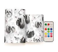 famyily Aesthetic Shih Tzu Dogs White Flameless Flickering Candles Flameless Candles Set with Remote Control for Christmas 4" 5" Set of 2