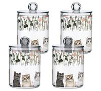 famyily Beauty Scottish Fold Cats White Clear Plastic storage containers with lid Pantry Essentials Decorative storage bin for Cotton Swabs,Cotton Pads,Floss Picks,Paper Clips,Hair Clips 4 Pack