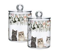 famyily Beauty Scottish Fold Cats White Clear Plastic storage containers with lid Pantry Essentials Decorative storage bin for Cotton Swabs,Cotton Pads,Floss Picks,Paper Clips,Hair Clips 2 Pack