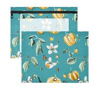 famyily Binder pencil poucheses Sturdy Plastic File Folder for A4 Paper Letter 2 Pack Students Class Cape Gooseberry Fruit Teal
