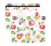 famyily Binder pencil poucheses Sturdy Storage Bag for A4 Paper Letter 2 Pack Students School Supplies Serviceberry Fruit White