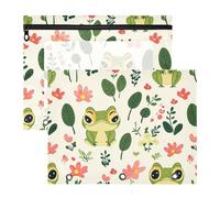 famyily Binder Pouches 3-Holes 3 Hole Punch for A4 Paper Letter 2 Pack Students College Supplies Cute Frog Floral Elements Pattern