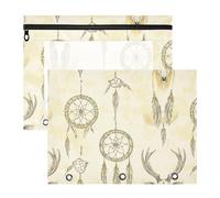 famyily Binder Pouches Sturdy 3 Hole Pocket for A4 Paper Letter 2 Pack Teacher Office Western Dream Catchers Deer Skulls