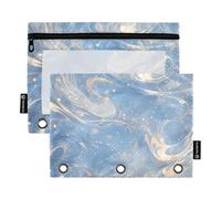 famyily Blue and Gold Fantasy Dream Binder Pouches 3 Rings with Clear Window Pencil case Clear Window & Grommets 3 Rings Binder folders for School, Office & Home Multicolored 2 PCS