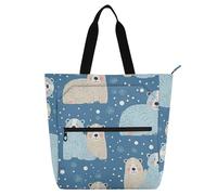 famyily Blue Polar Bear Book Tote Bag for Boys Girls Adults Water-resistant Heavy Duty Teacher Tote Bag Library Bag for School Shopping Beach Rainbow