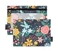 famyily Bright Wild Flowers Daisy Dark Pencil case with Clear Window Large Pencil case in Assorted Colors 3 Rings Binder folders for Storing School Students Teacher Supplies Multicolored 2 PCS