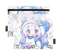 famyily Cartoon Cute Cute Kittens and Little Character 3 Rings Binder with Clear Window Zippered Pencil Bag in Assorted Colors 3 Hole Punched folders for Classroom School Office Supplies