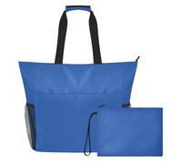 famyily Cobalt Blue Large Capacity Tote With Zipper with Zipper and Mesh Pockets, 2 PCS Weekender Overnight Bag for Travel, Gym