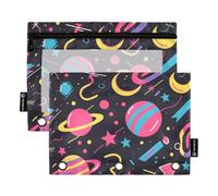 famyily Colorful Cartoon Universe Planet Pencil case with Clear Window Pencil Bags Large and Sturdy Three Rings Binder School Class Office Organizers Multicolored 2 PCS