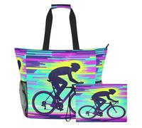 famyily Colorful Design Cycling for Men Large Capacity Large Tote Bag with Zipper and Mesh Pockets, 2 PCS Large Weekender Bag for Travel, Gym