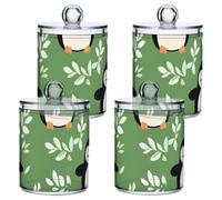 famyily Cute Penguin Green Clear Plastic Storage Container Jars with lid Dresser Essentials Decorative small storage bins for Cotton Swabs,Cotton Pads,Floss Picks,Paper Clips,Hair Clips 4 Pack