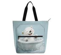 famyily Cute Polar Bear Retro Bathtub Kids Book Tote for Boys Girls Women Large Teacher Tote Bags Handbags with Inner Pockets for College Shopping Beach Rainbow