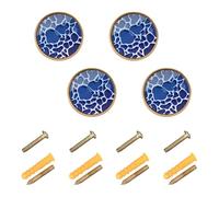 famyily Deep?Blue Ripple Texture Round Cabinet Knobs Cabinet Knobs Gold 1.26 Inch (32mm) for Bookcase 4 Pack