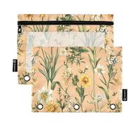 famyily Flowers Daffodil Osteospermum Thyme Peach Binder Pocket Folders Plastic Pencil Case for Folder 3 Rings with 3 Rings for Student Home Travel Cards Storage Container