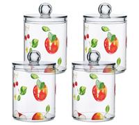 famyily Fresh Serviceberry Fruit Clear Plastic storage container with lid Pantry Essentials Decorative Dental floss storage jar for Cotton Swabs,Cotton Pads,Floss Picks,Paper Clips,Hair Clips 4 Pack