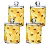 famyily Funny Bee Gnome with Bees Clear Plastic Food Organizer Storage with lid Dresser Essentials Decorative storage bin for Cotton Swabs,Cotton Pads,Floss Picks,Paper Clips,Hair Clips 4 Pack